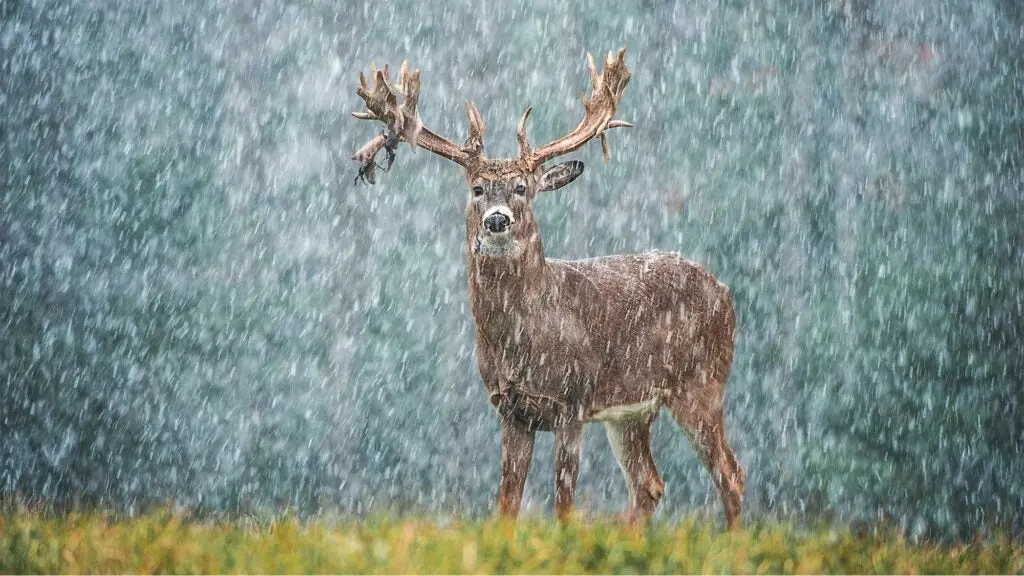 nontypical whitetail buck in snow