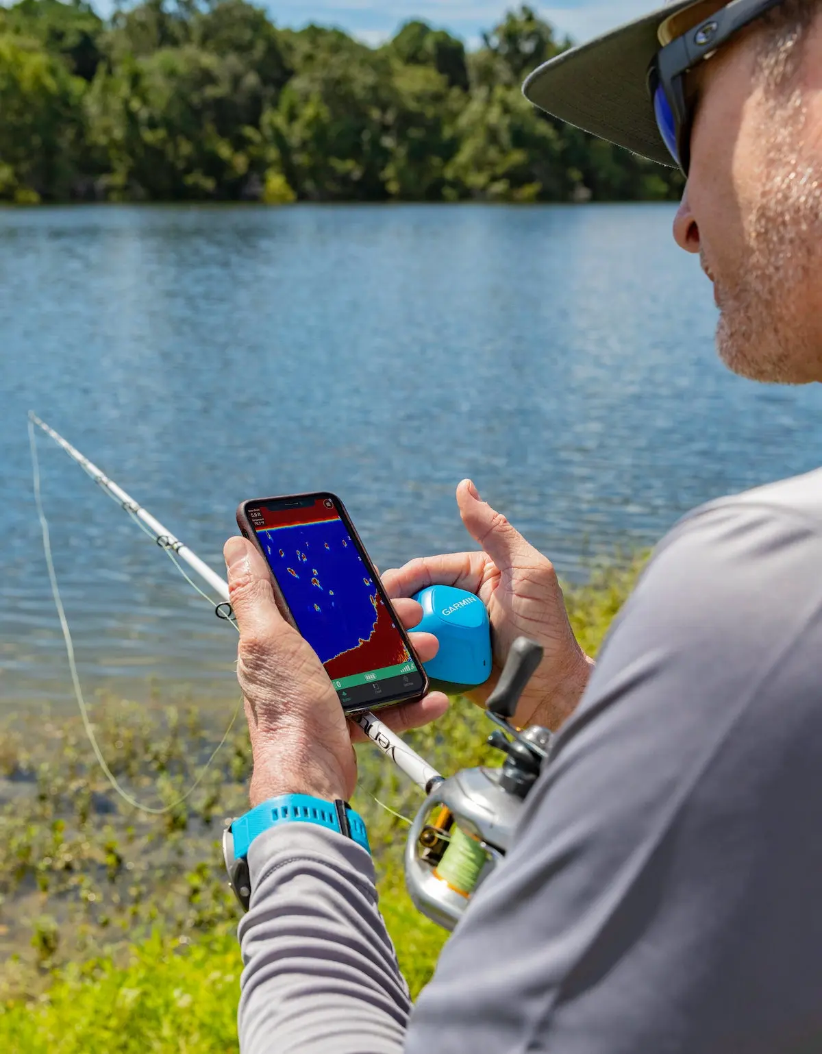 Angler using Garmin Striker Cast Castable Fish Finder