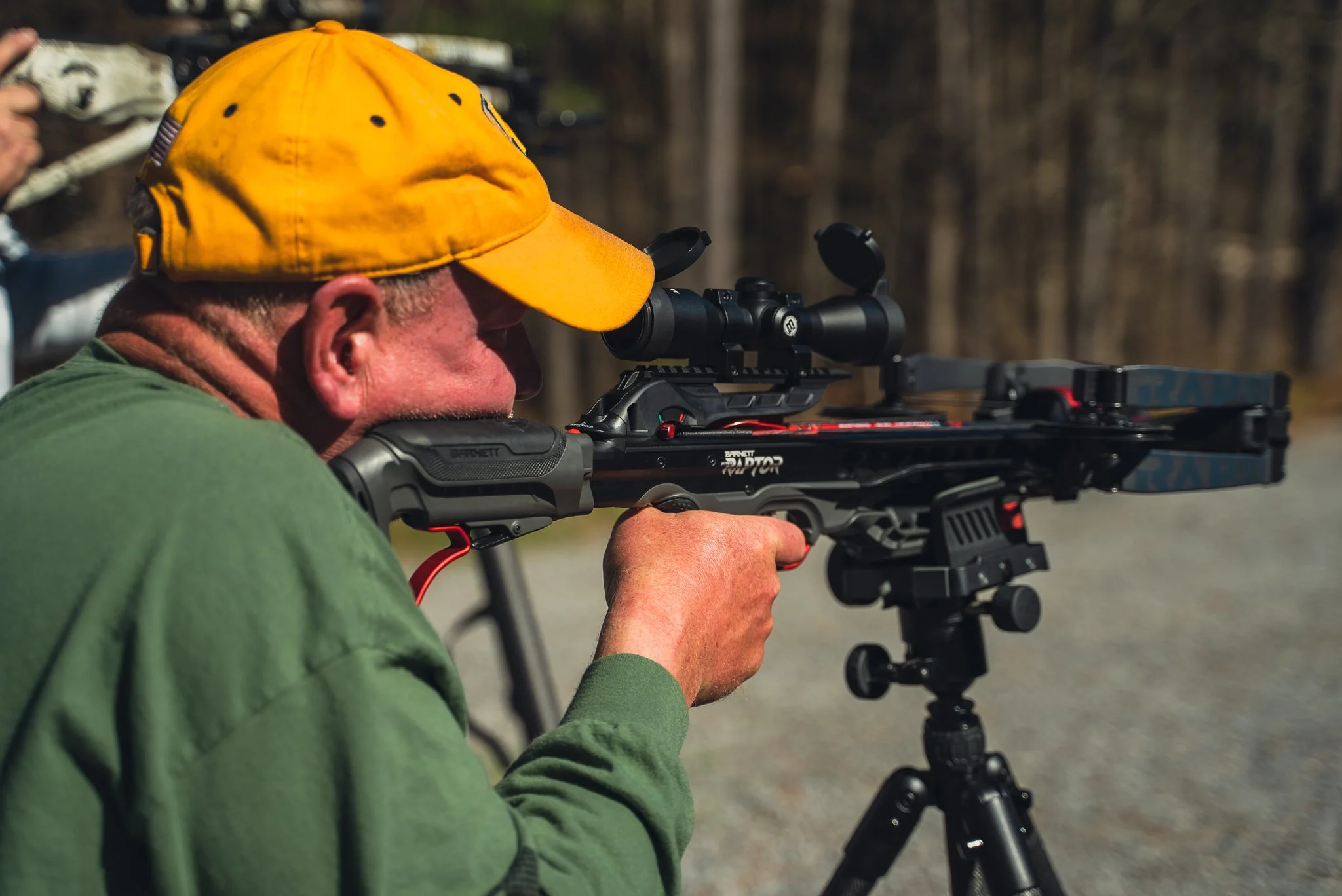 Tester shooting the Barnett Raptor crossbow