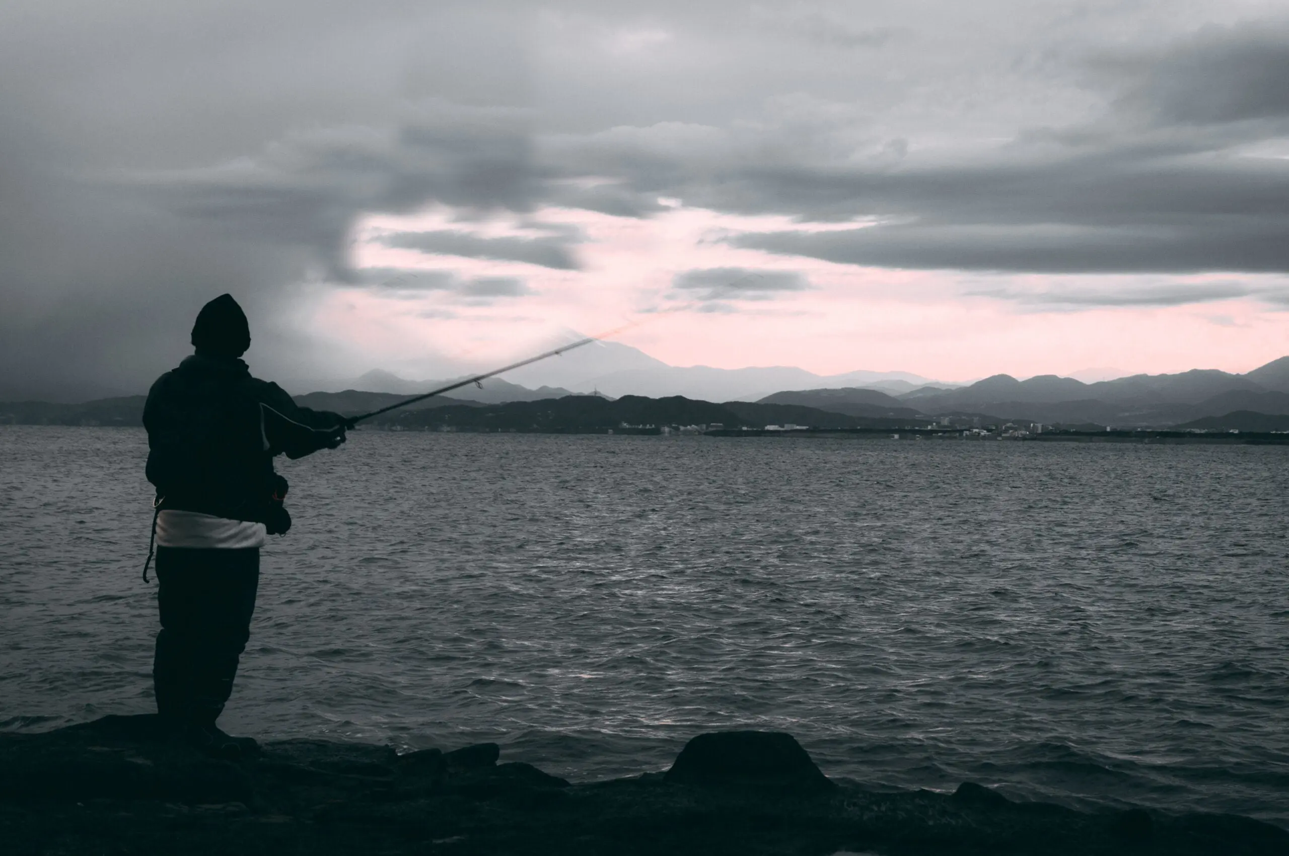 Man fishing at night. 