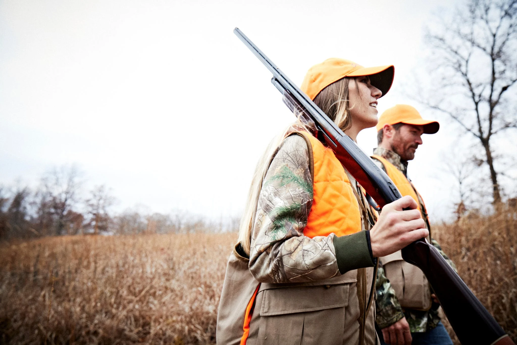 Two upland hunters walking.