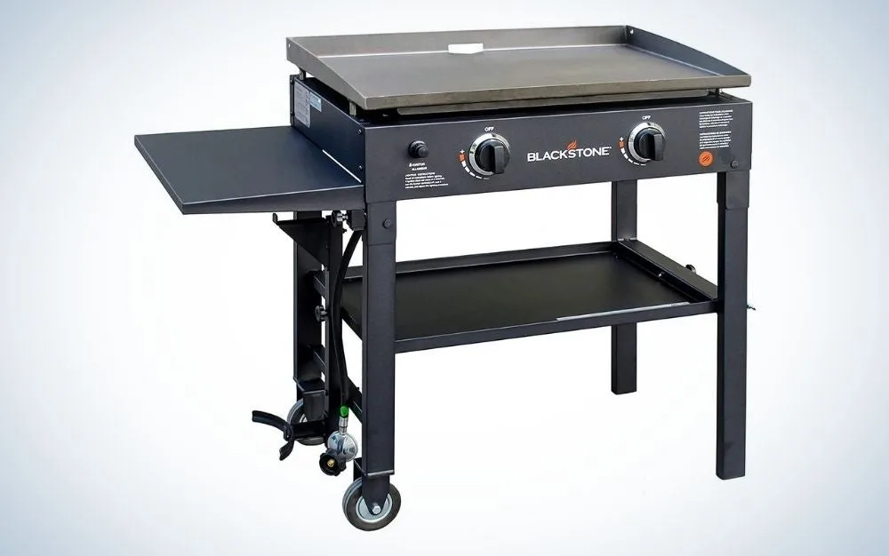 Blackstone 28-inch outdoor flat top gas grill griddle station is the best camping griddle with stand.