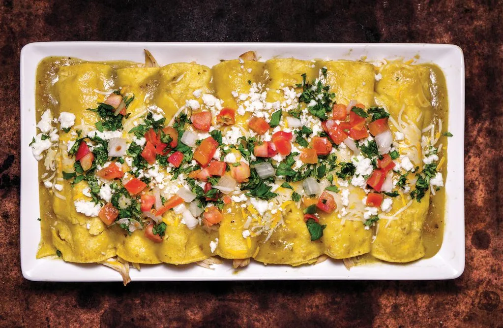 Pheasant verde enchiladas ready for the table.