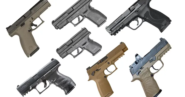 Handguns on a white background