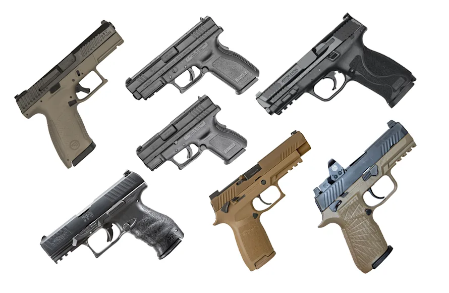 Handguns on a white background