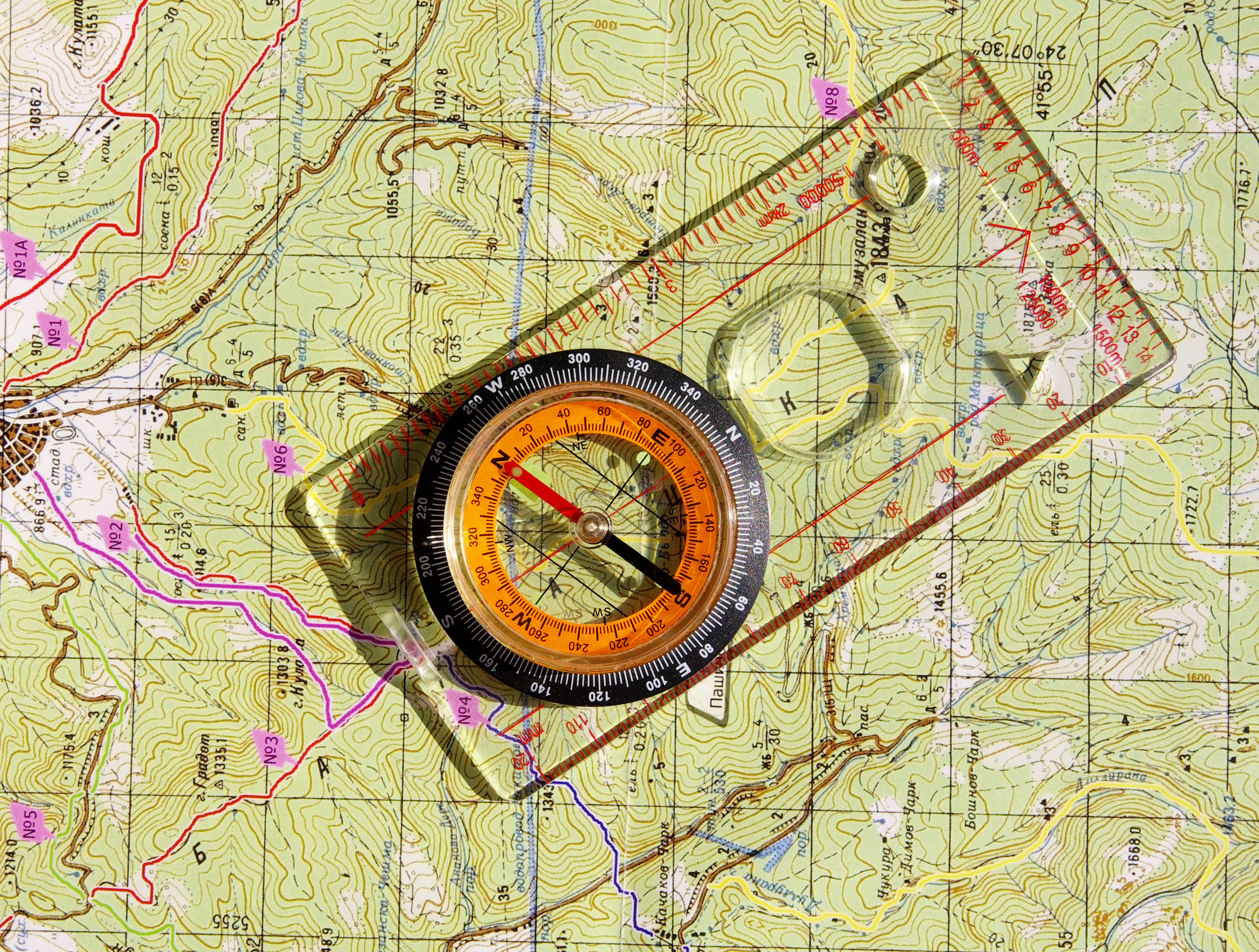 Compass on top of map