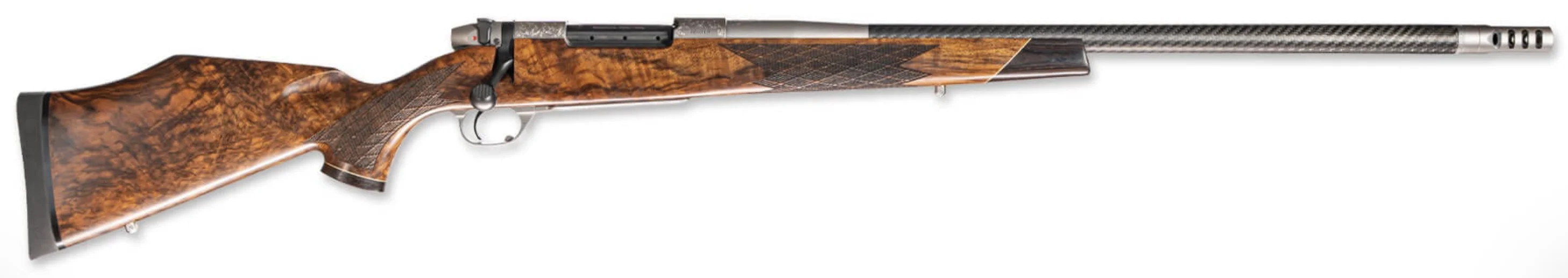 Weatherby Mark V 80th Anniversary Commemorative Rifle on a white background.