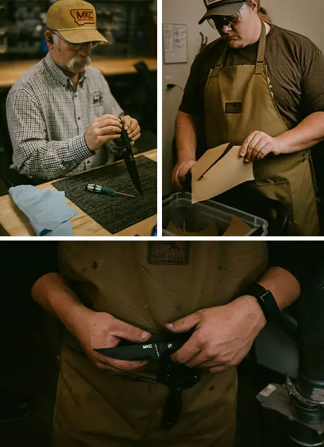 Workers make knives in a shop in Montana. 