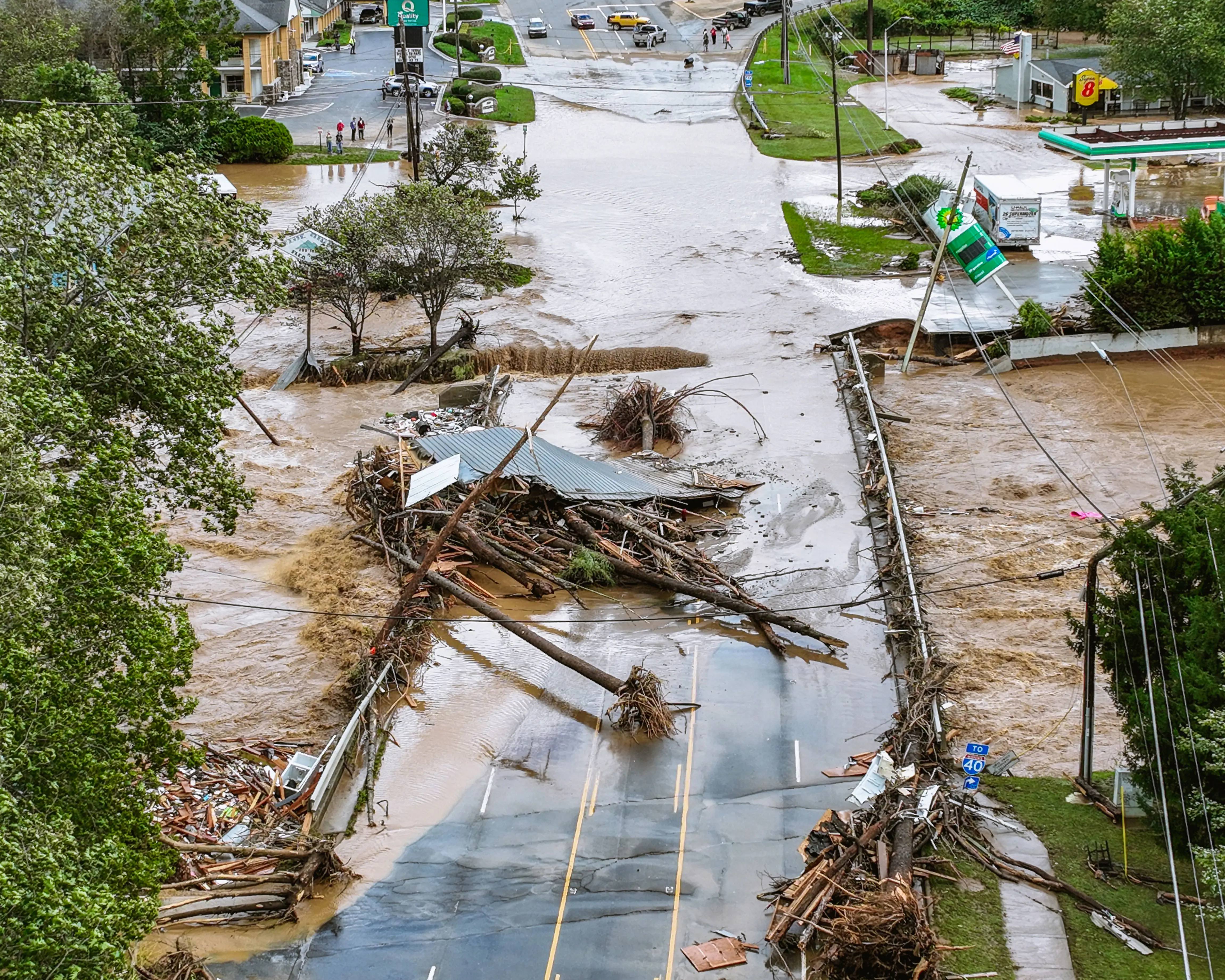 Flooding across a road in western North Carolina.