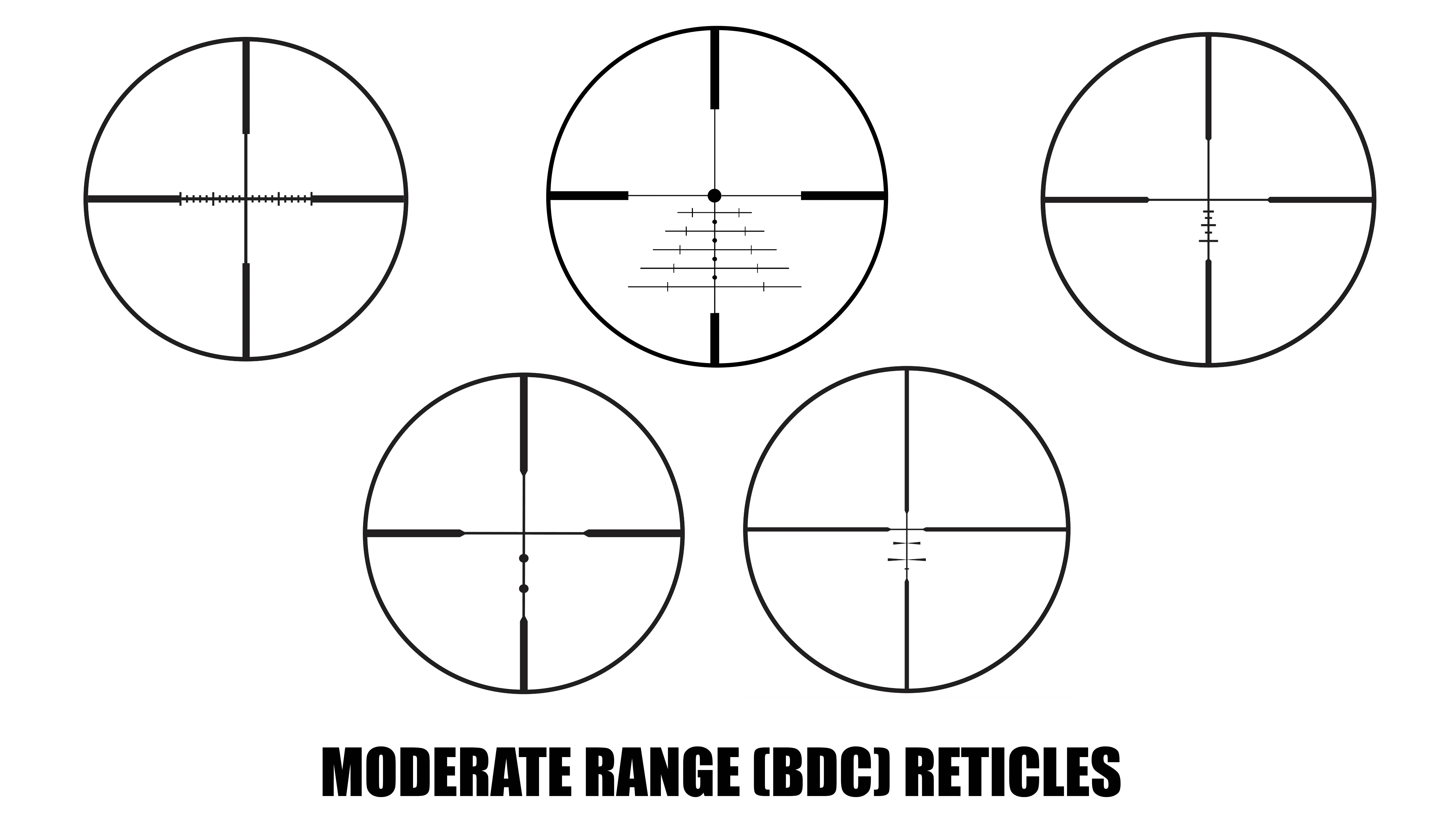 A selection of riflescope reticles best suited for moderate-range shots. 