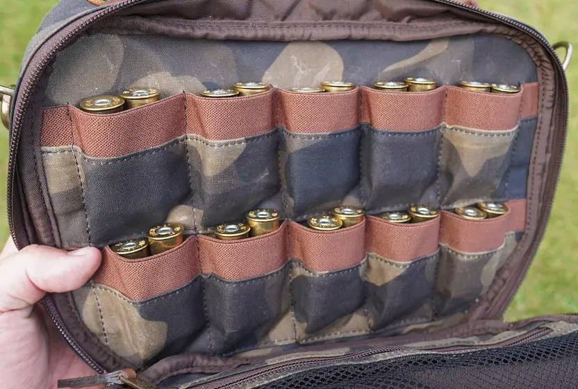 Shotshells arranged in Tom Beckbe blind bag