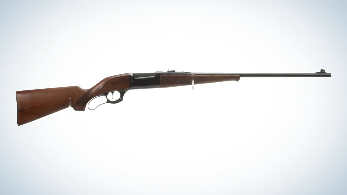 Savage Model 99 Lever Action Rifle on gray and white background