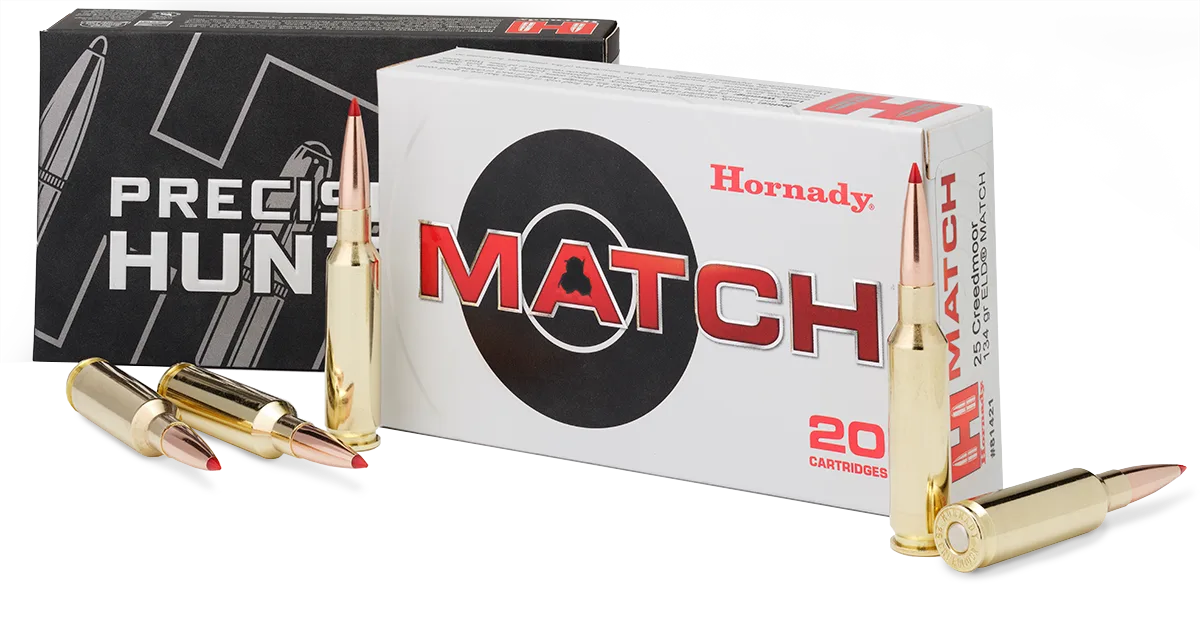 25 Creemoor ammunition on a white background. 