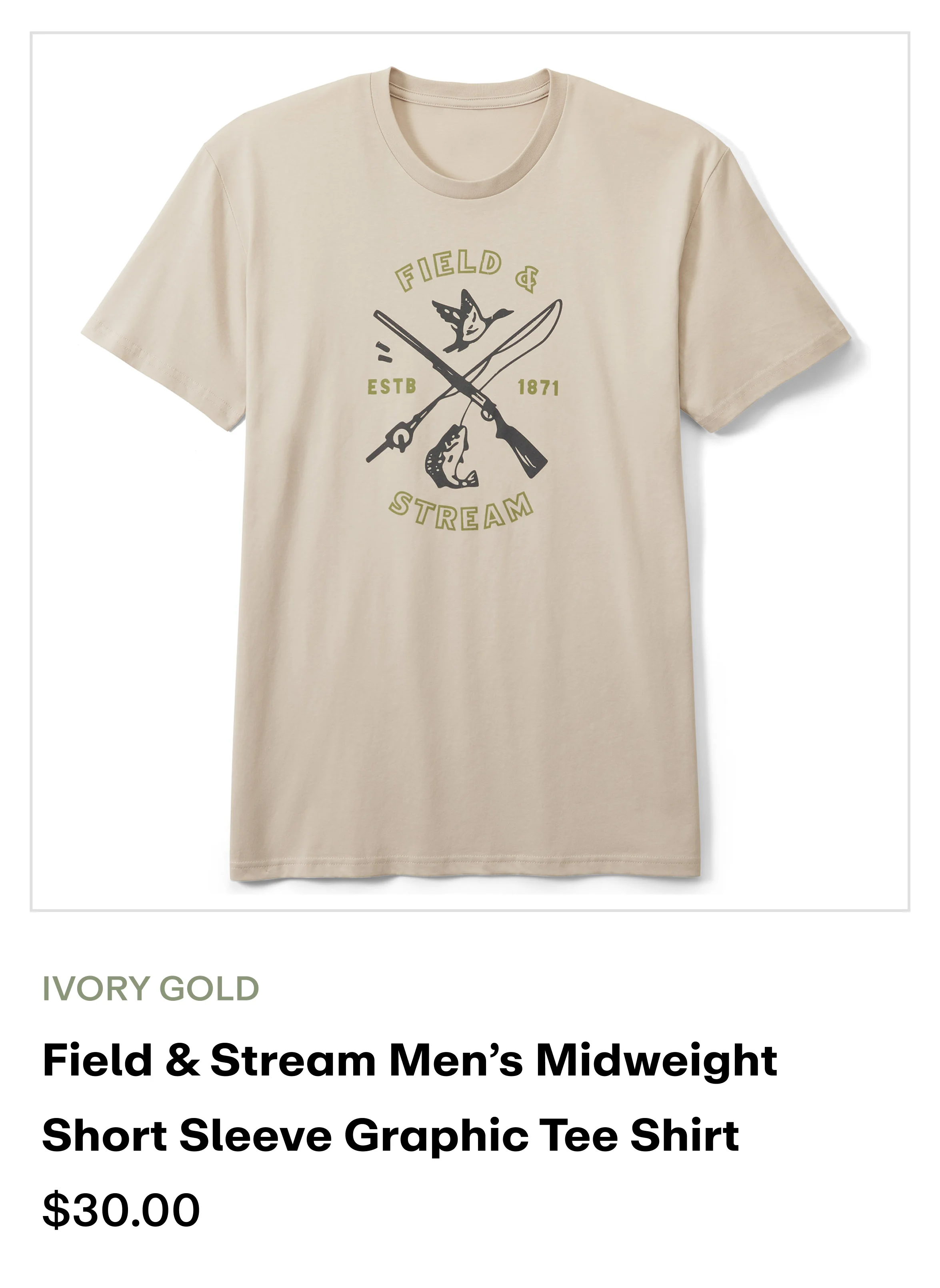 Field & Stream Men's Short Sleeve Graphic Tee Shirt - Ivory gold
