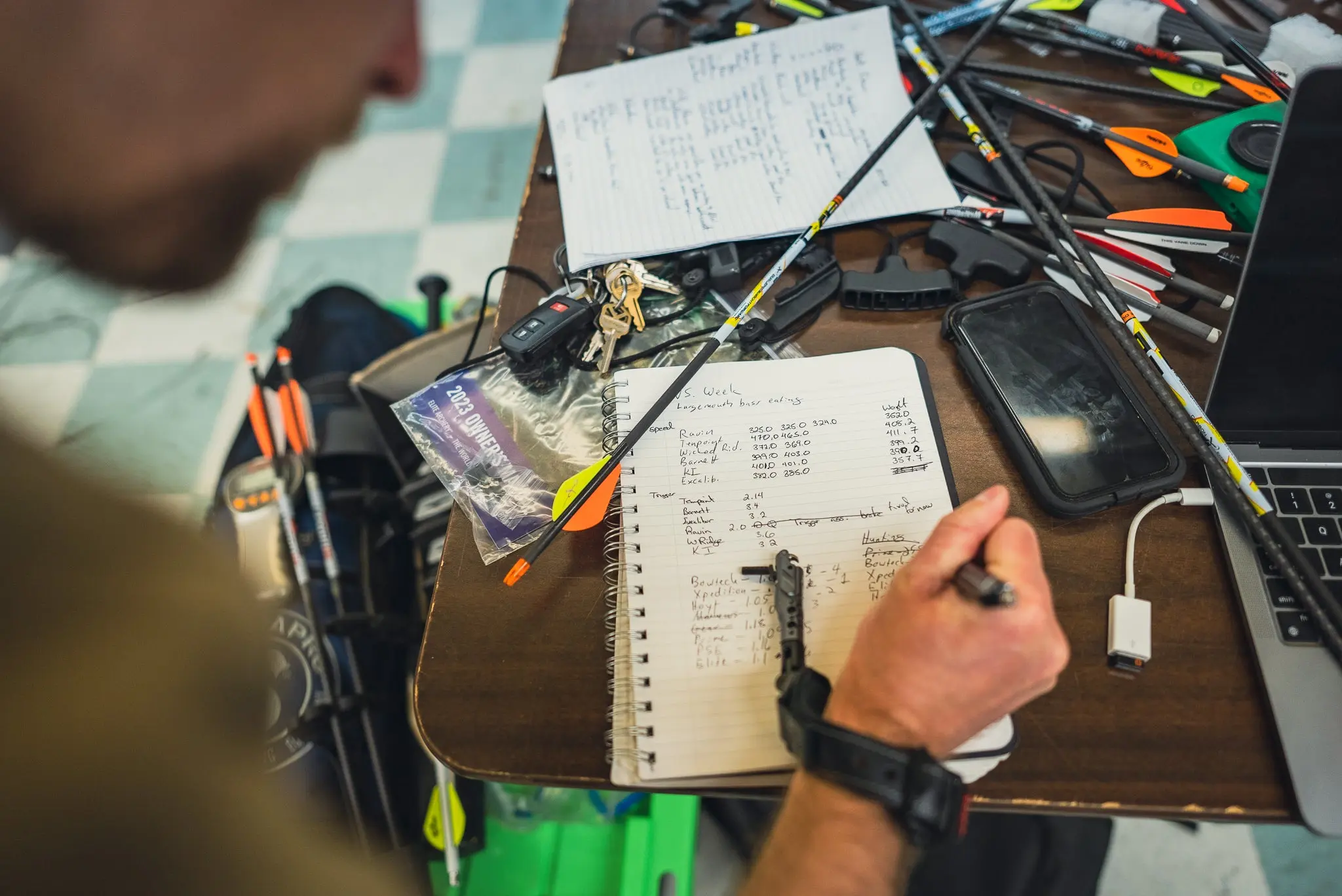 photo of notes for best compound bow test