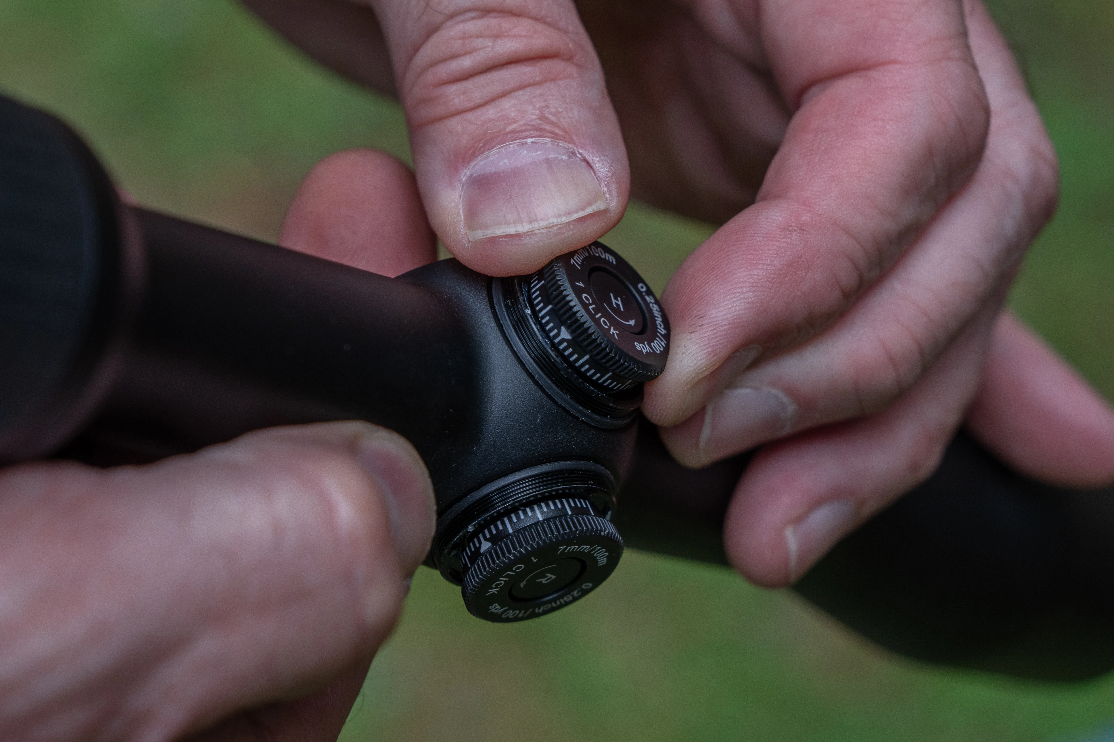 Close-up of adjustment knobs on Swarovski Z3 rifle scope