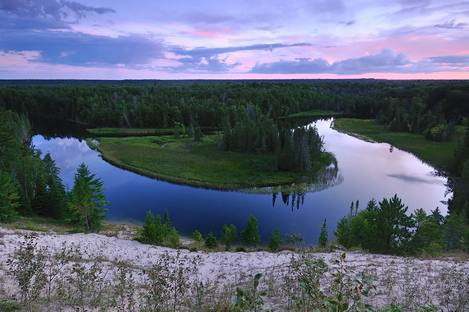 river bend at sunset