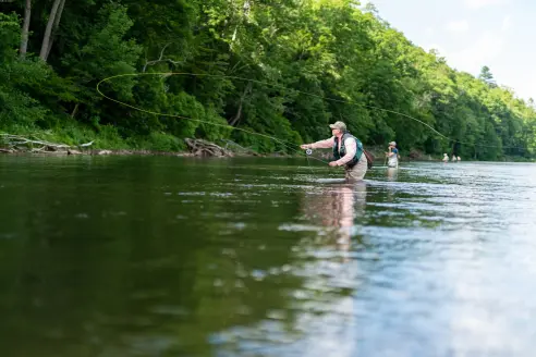 Dave Hurteau casts on the Delaware River for the Field & Stream best fly rod test