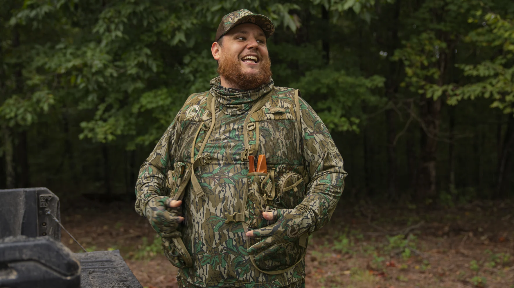 Luke Combs wearing new Columbia PHG Turkey hunting collection