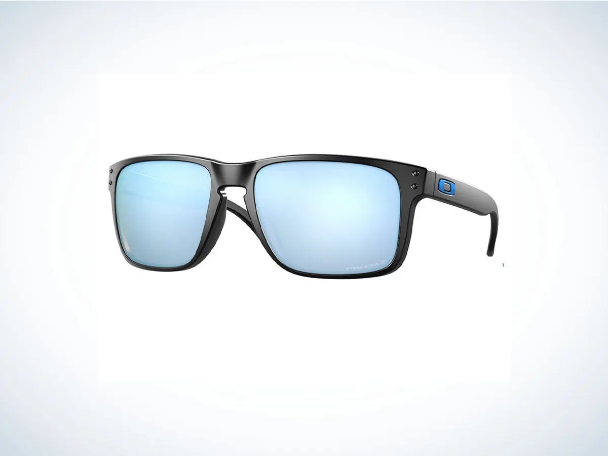 Black Oakley Holbrook sunglasses with blue lenses