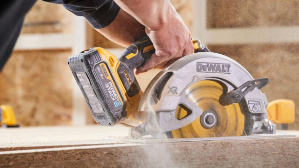 Man using DeWalt Cordless Saw on wood