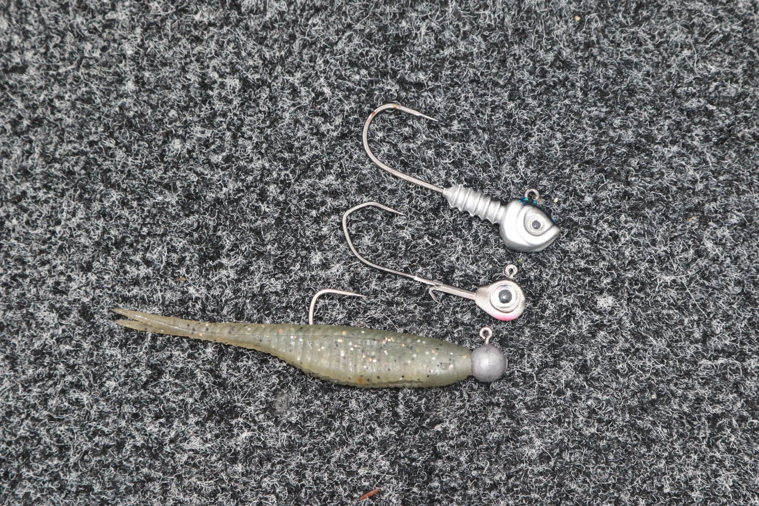 A jighead minnow rigged on a plain ballhead jig, plus two other jighead options.