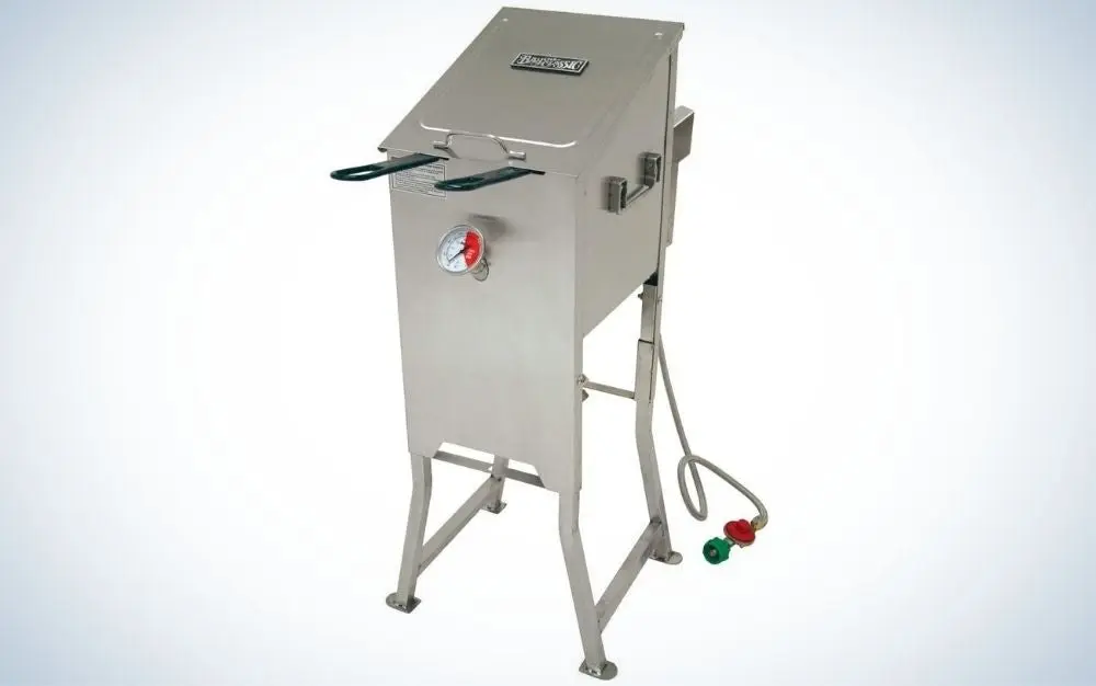 Stainless steel, silver outdoor deep fryer