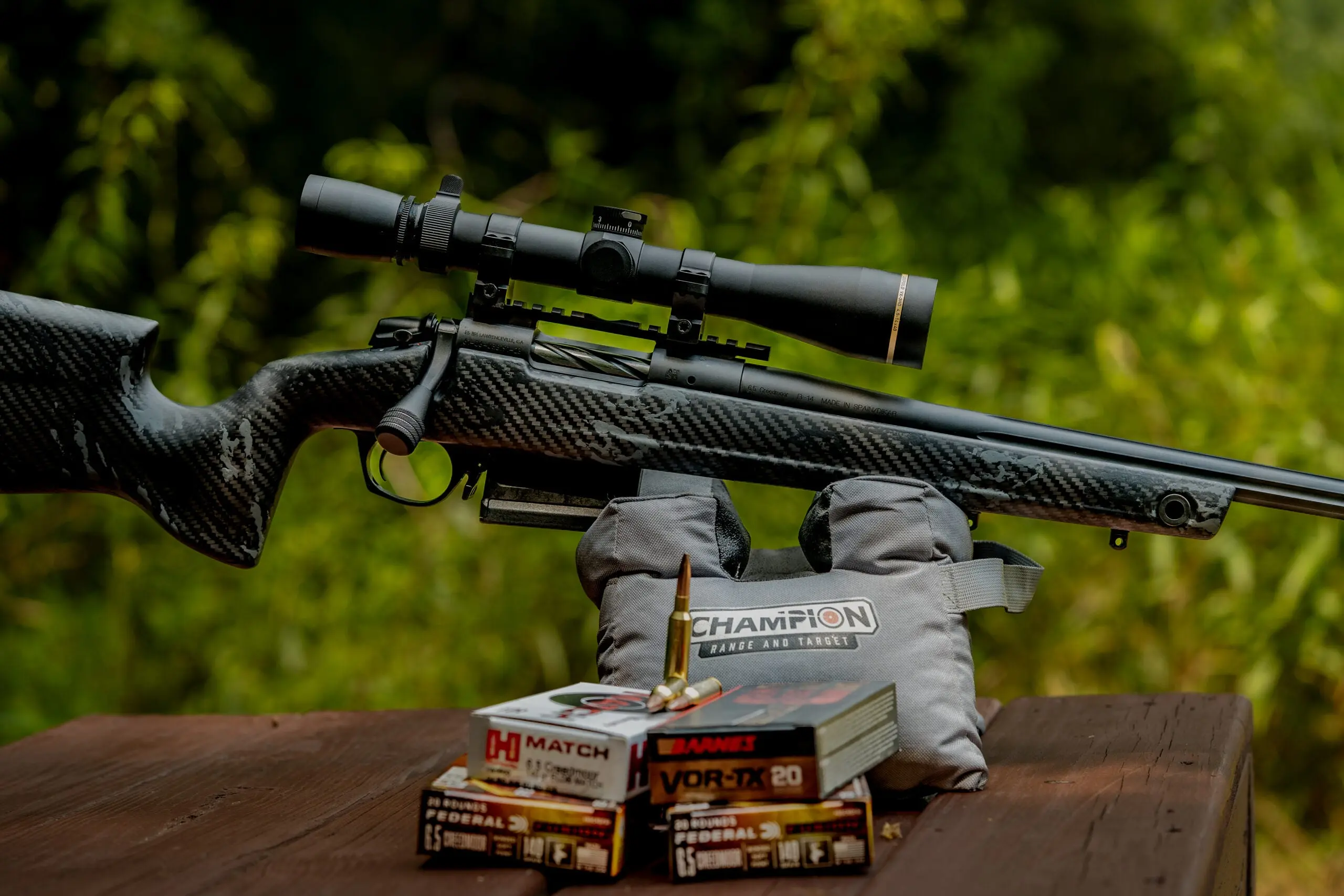 A photo of a Bergara B-14 rifle at a shooting range