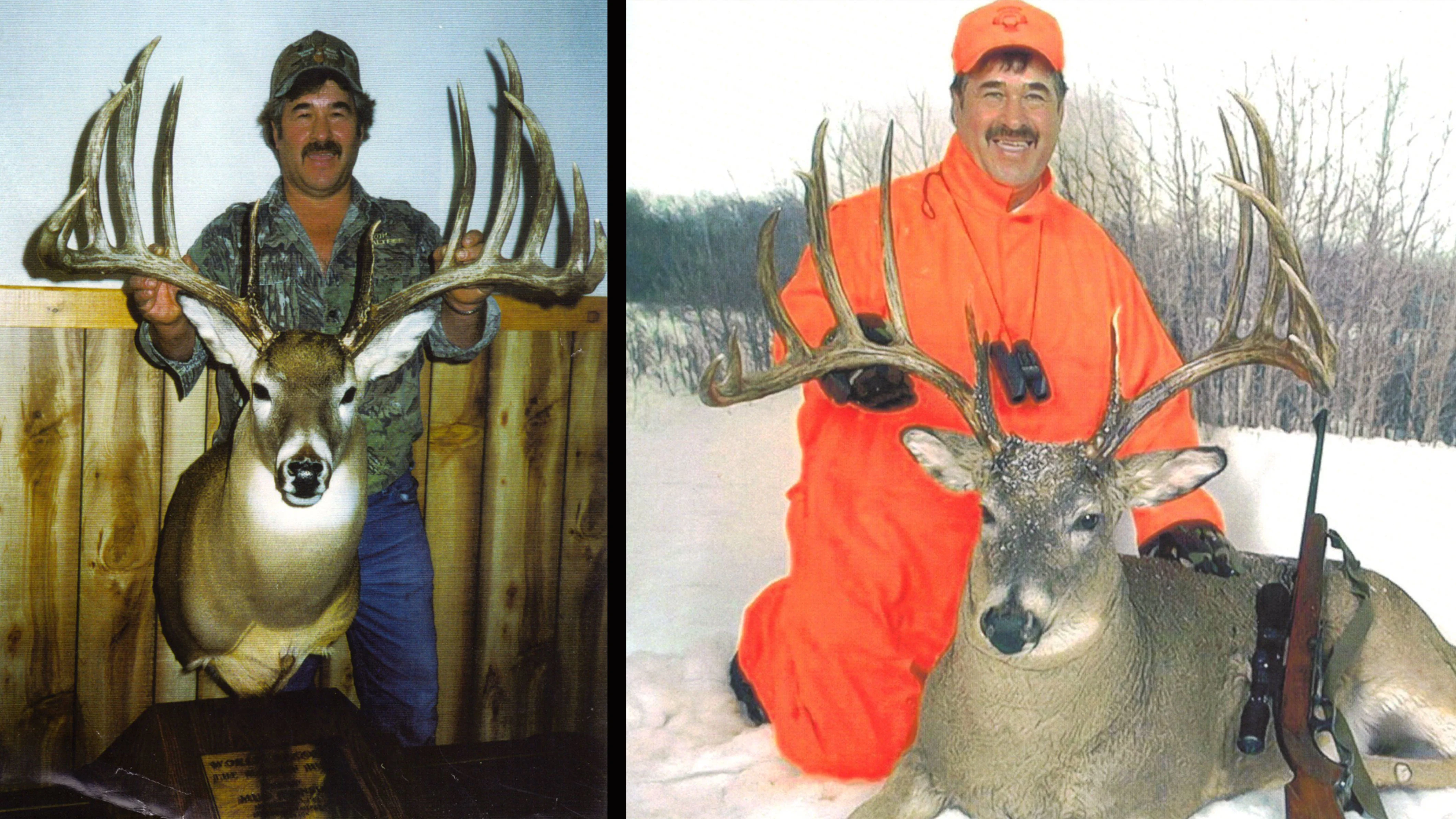 A Canadian hunter poses with a world-record whitetail. 