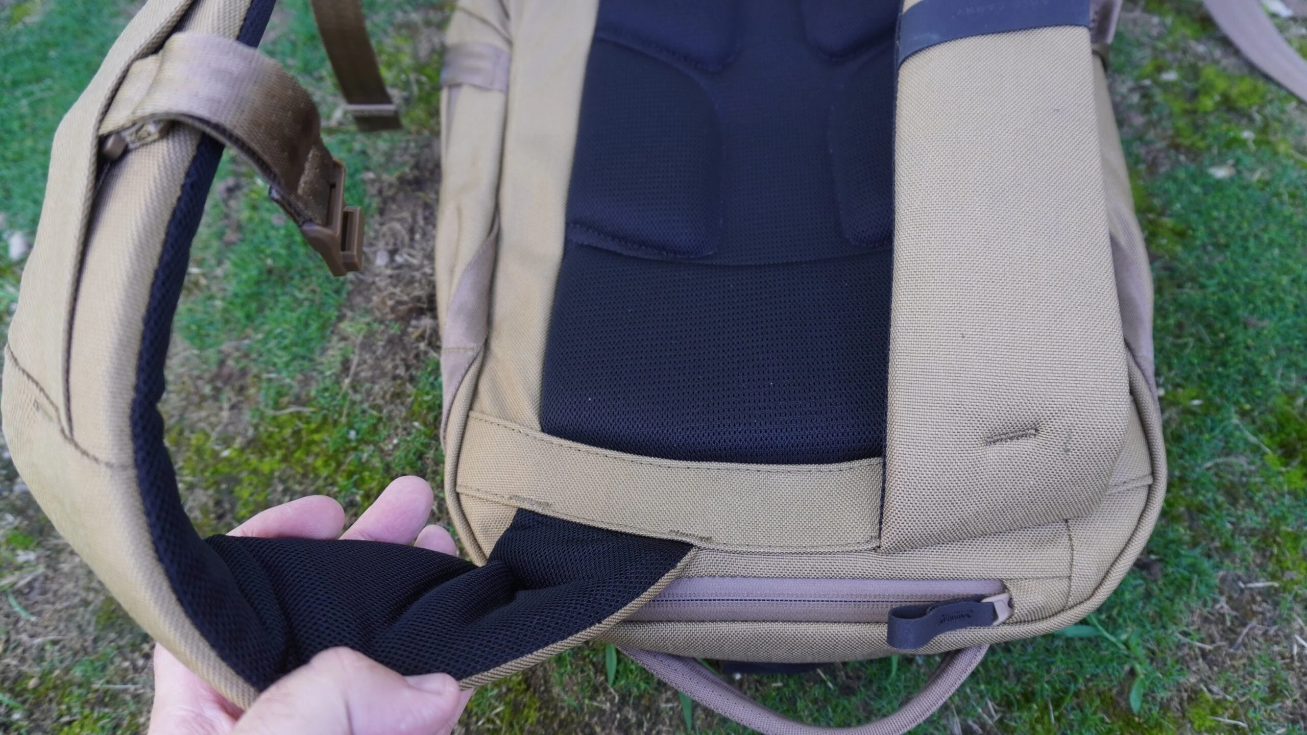 Close-up of straps of Able Carry Daily Backpack