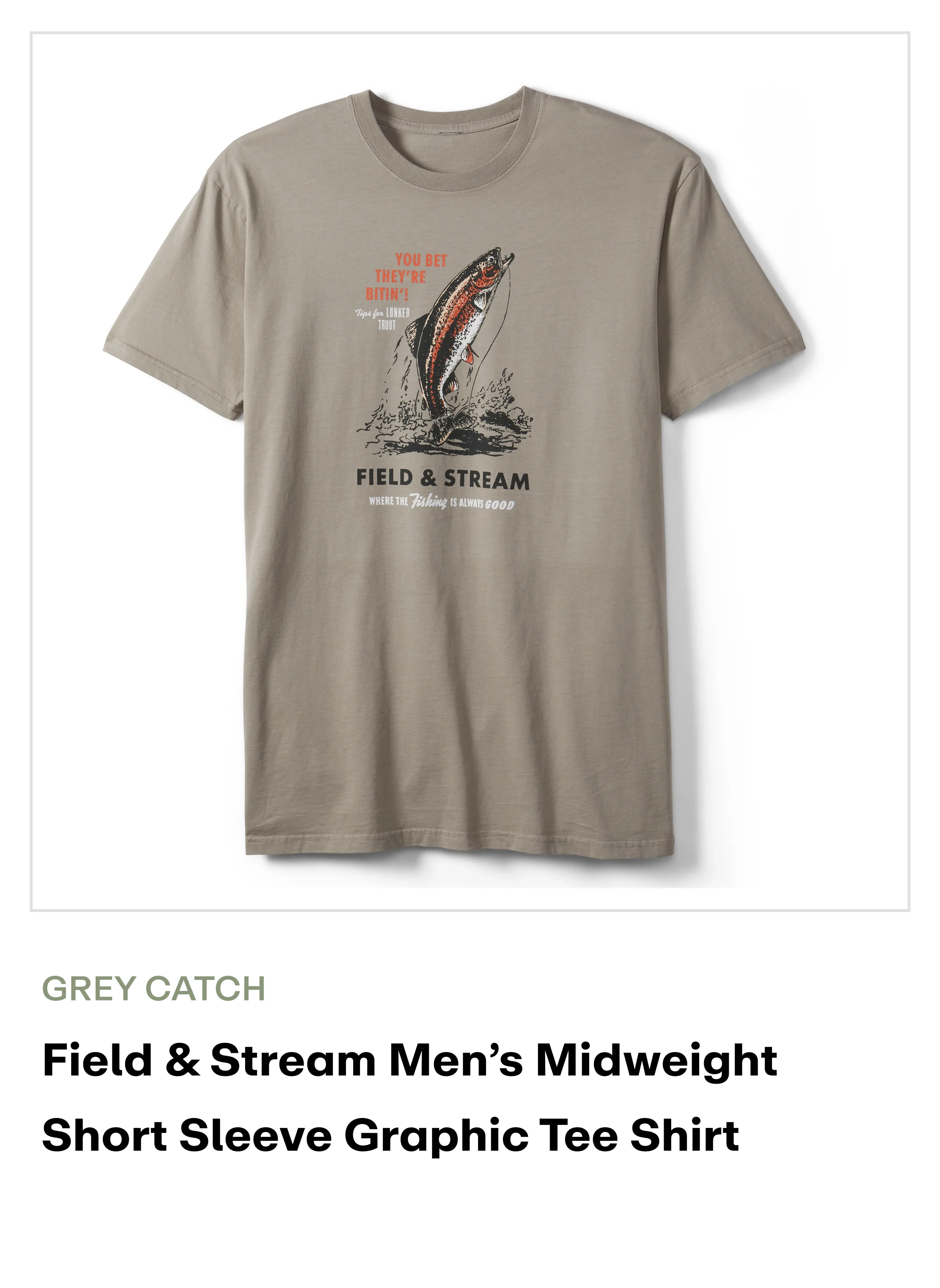 Field & Stream Men's Short Sleeve Graphic Tee Shirt - grey catch