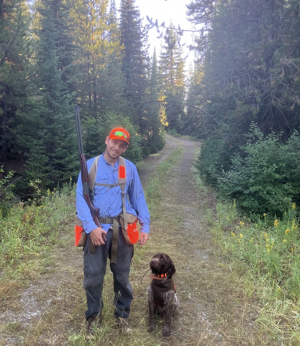 Hunter and tester Sage Marshall with his upland hunting dog Gunney