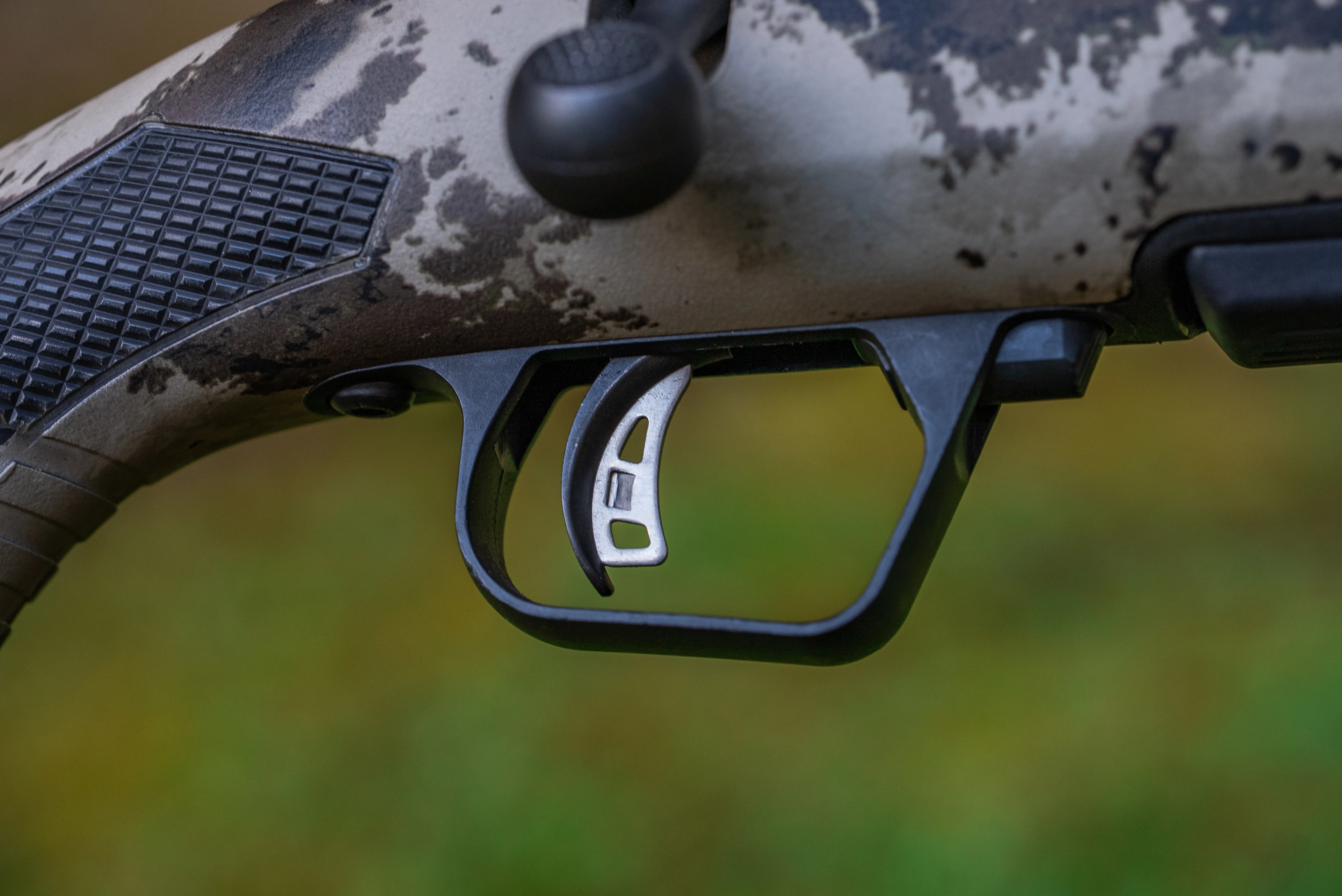 Closeup of the Savage Model 110 Ultralite trigger. 