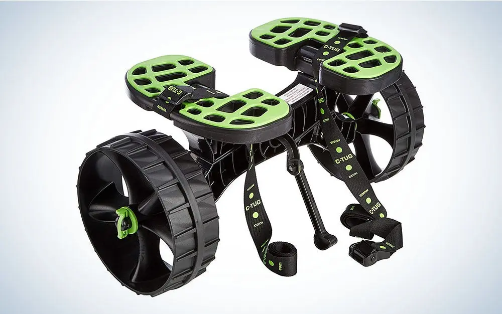 Green and black kayak trolley cart