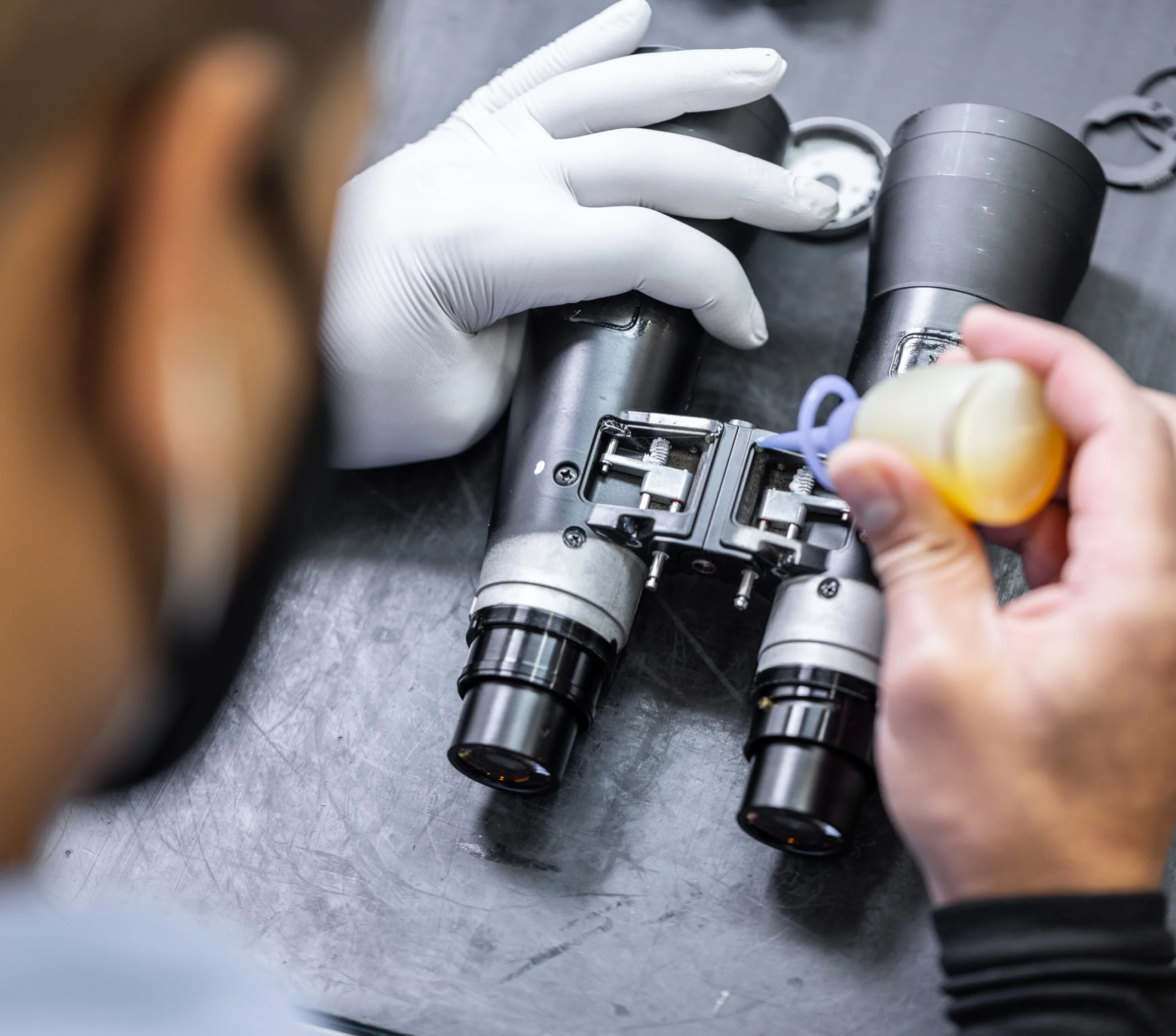 Close-up of production of Maven Optics binoculars