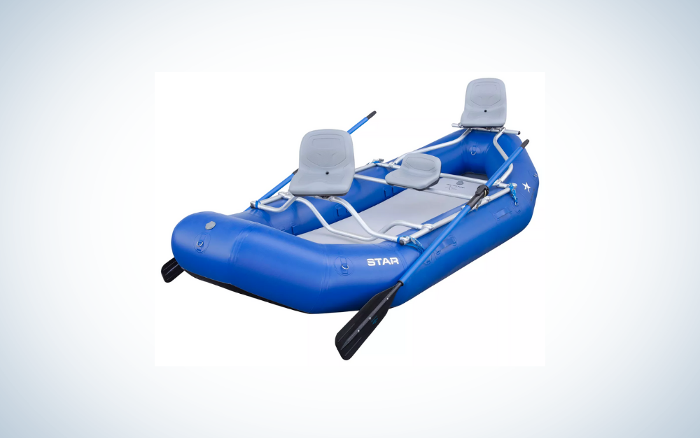 blue fishing raft