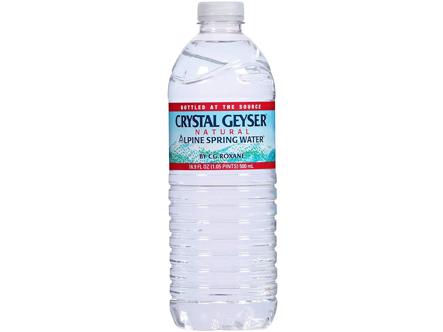 A bottle of crystal geyser water.
