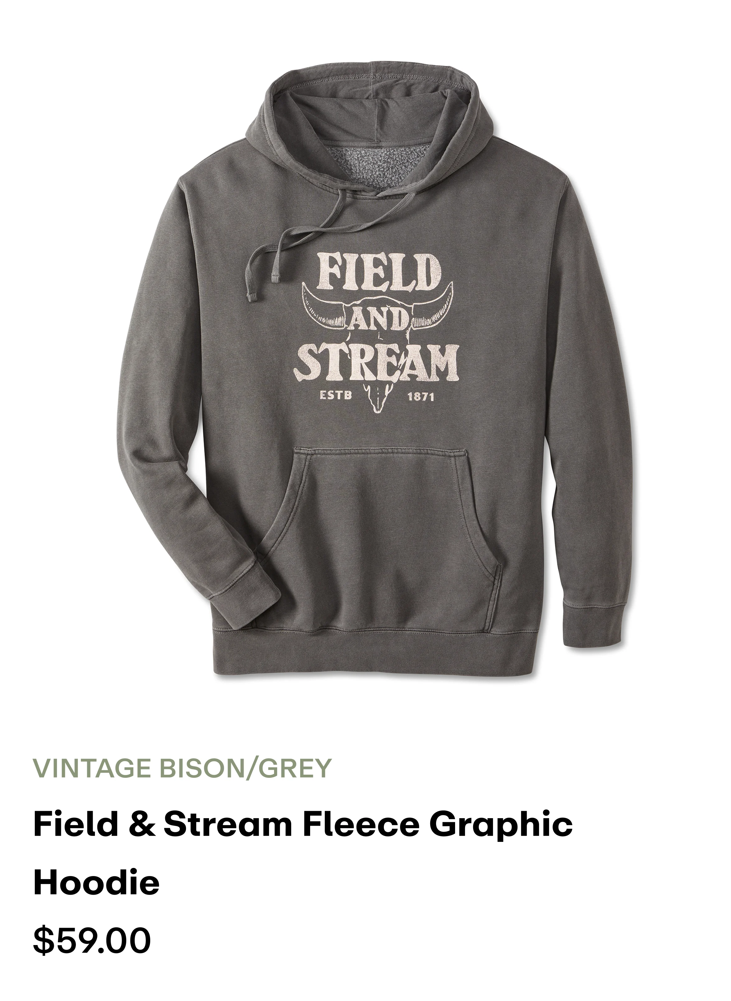 Field & Stream Fleece Graphic Hoodie - Vintage Bison/Grey