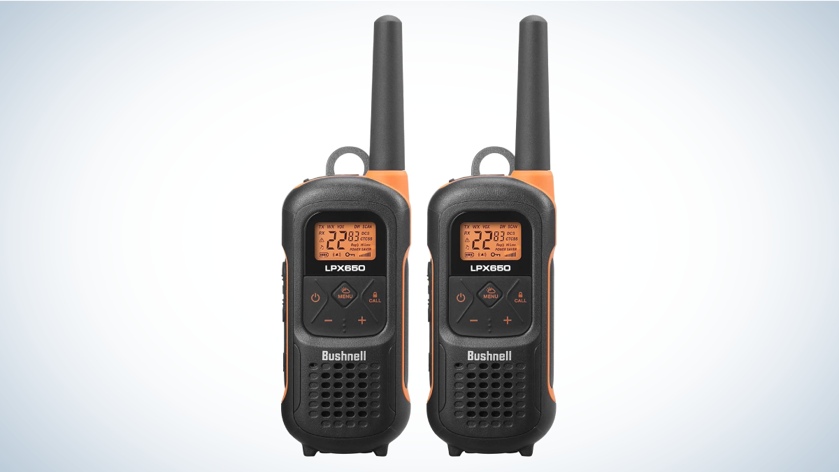 Bushnell LPX650 Walkie Talkies on gray and white background