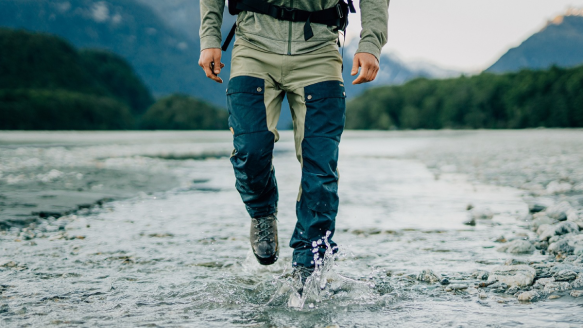 Male hiker wearing Fjallraven Keb Pants