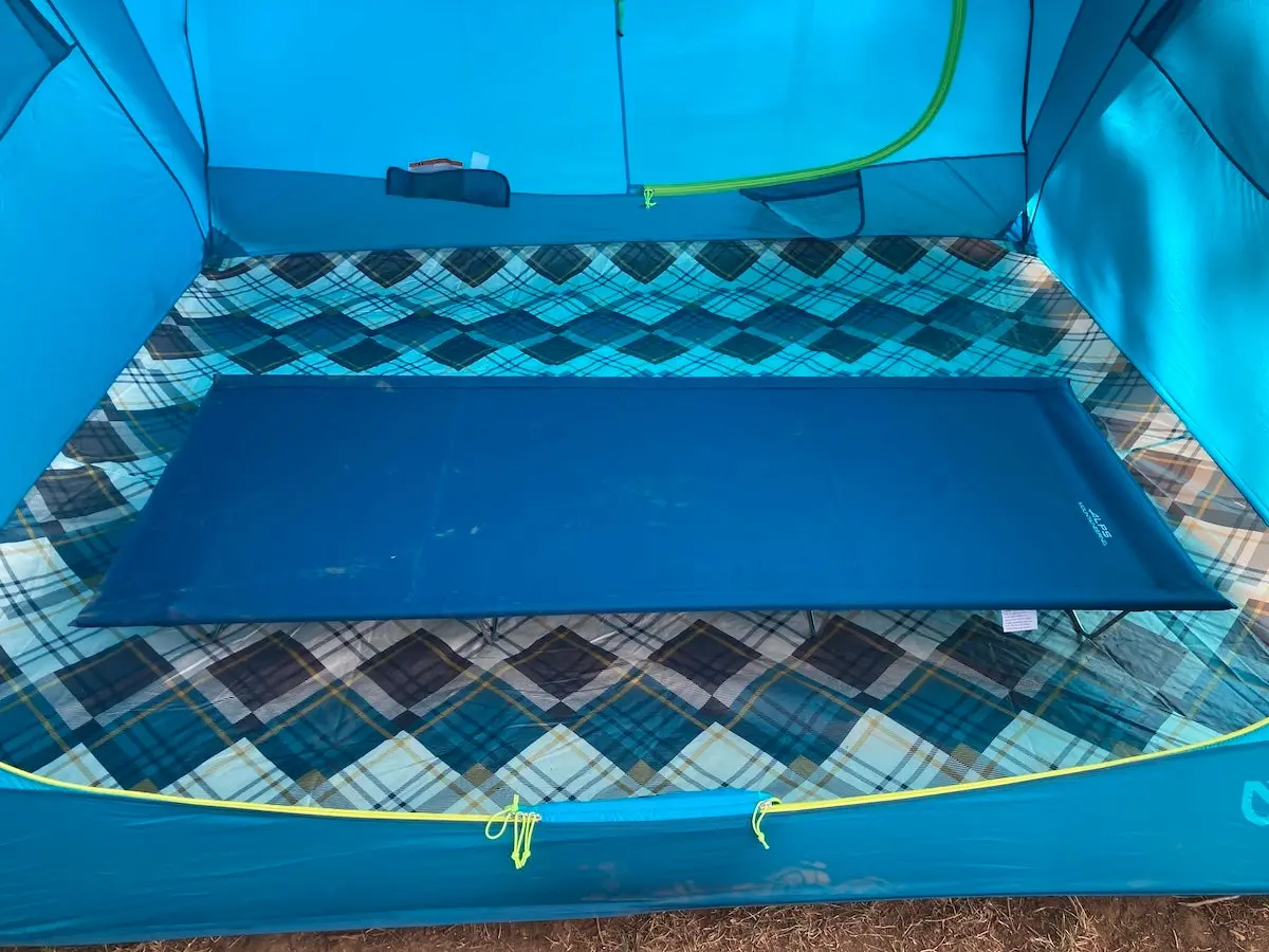 ALPS Mountaineering Lightweight Cot set up in camping tent