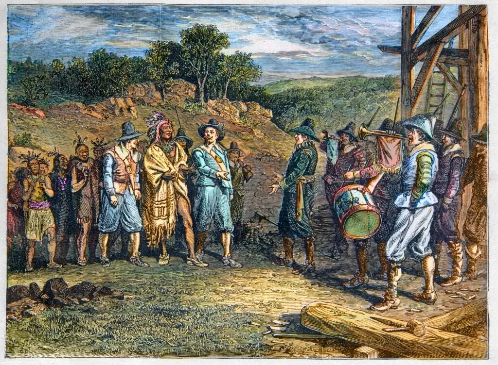 Massasoit meet with colonists