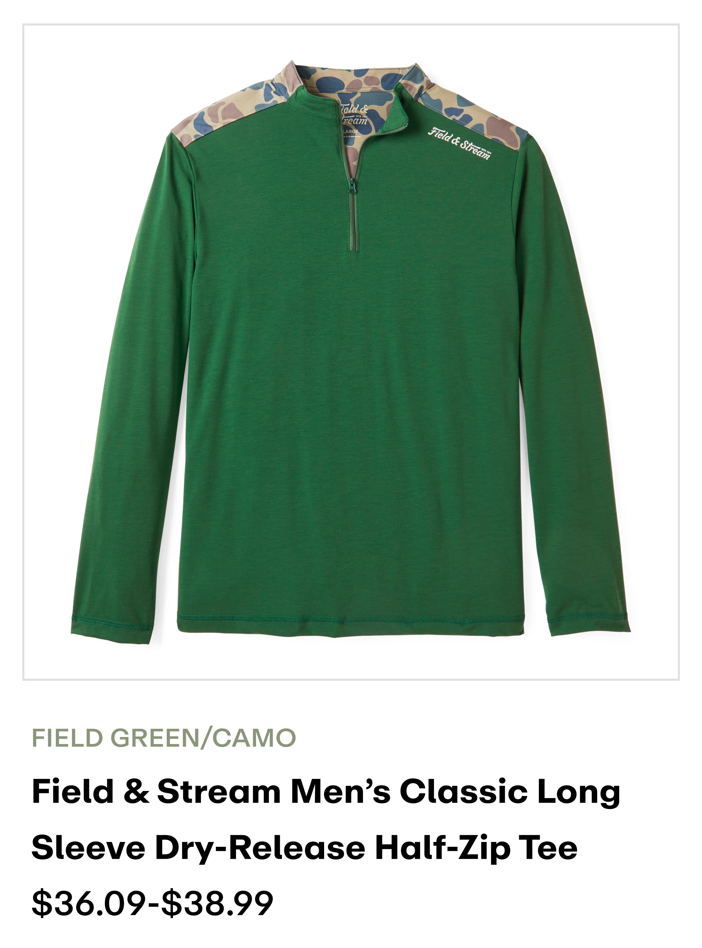  Performance Fishing - 1/4 zip Dry Release Long Sleeve Top - Field Green