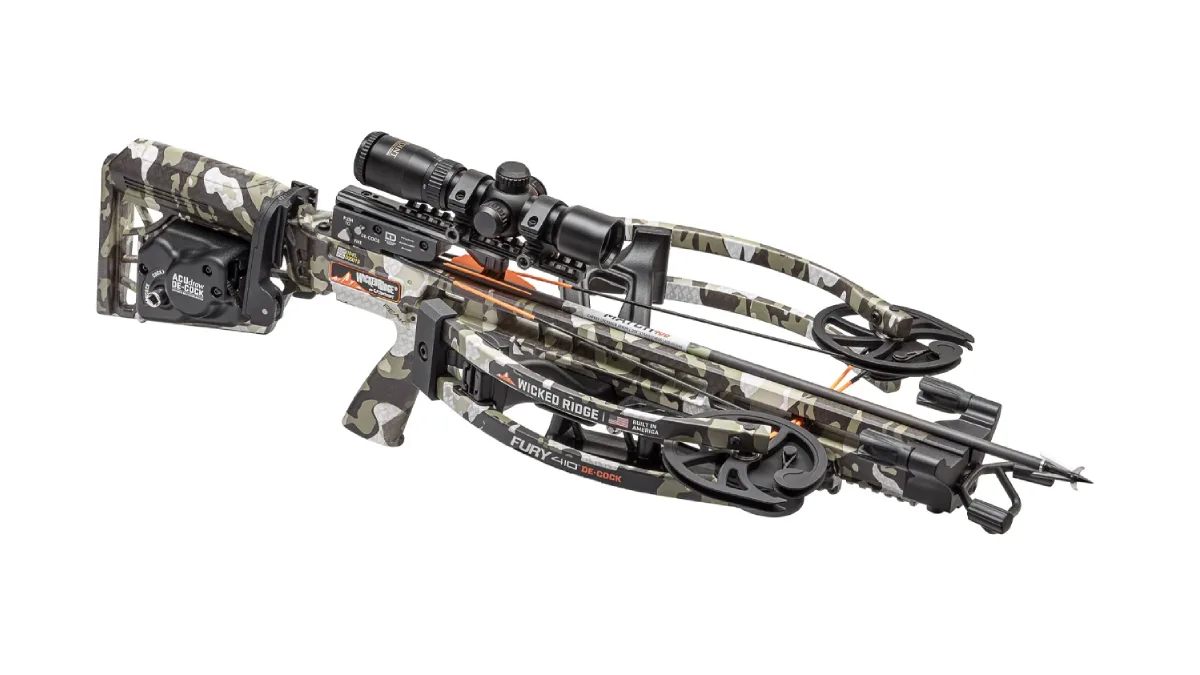 Wicked Ridge Fury 410 De-Cock Crossbow on white background