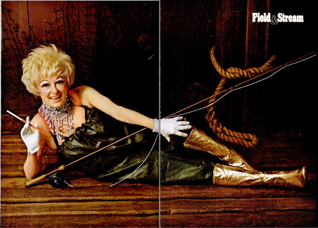 A centerfold of Phyllis Diller in Field &amp; Stream magazine