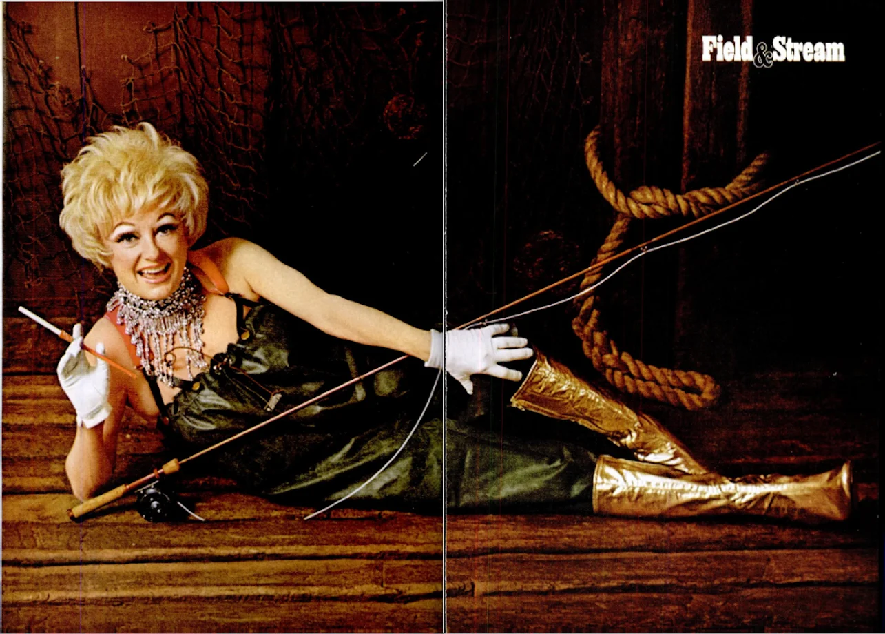 A centerfold of Phyllis Diller in Field &amp; Stream magazine