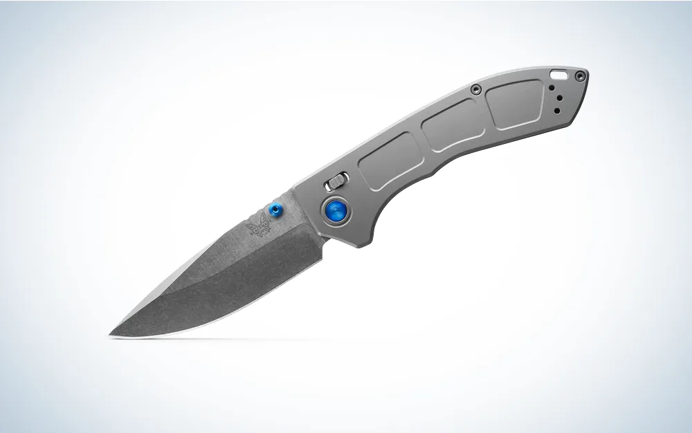 Benchmade Narrows knife on blue and white background