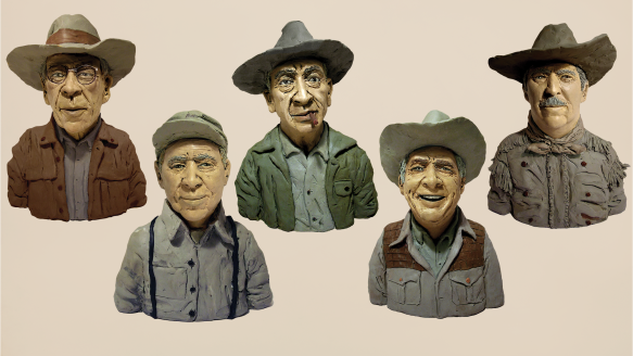 clay figureines of five gun writers