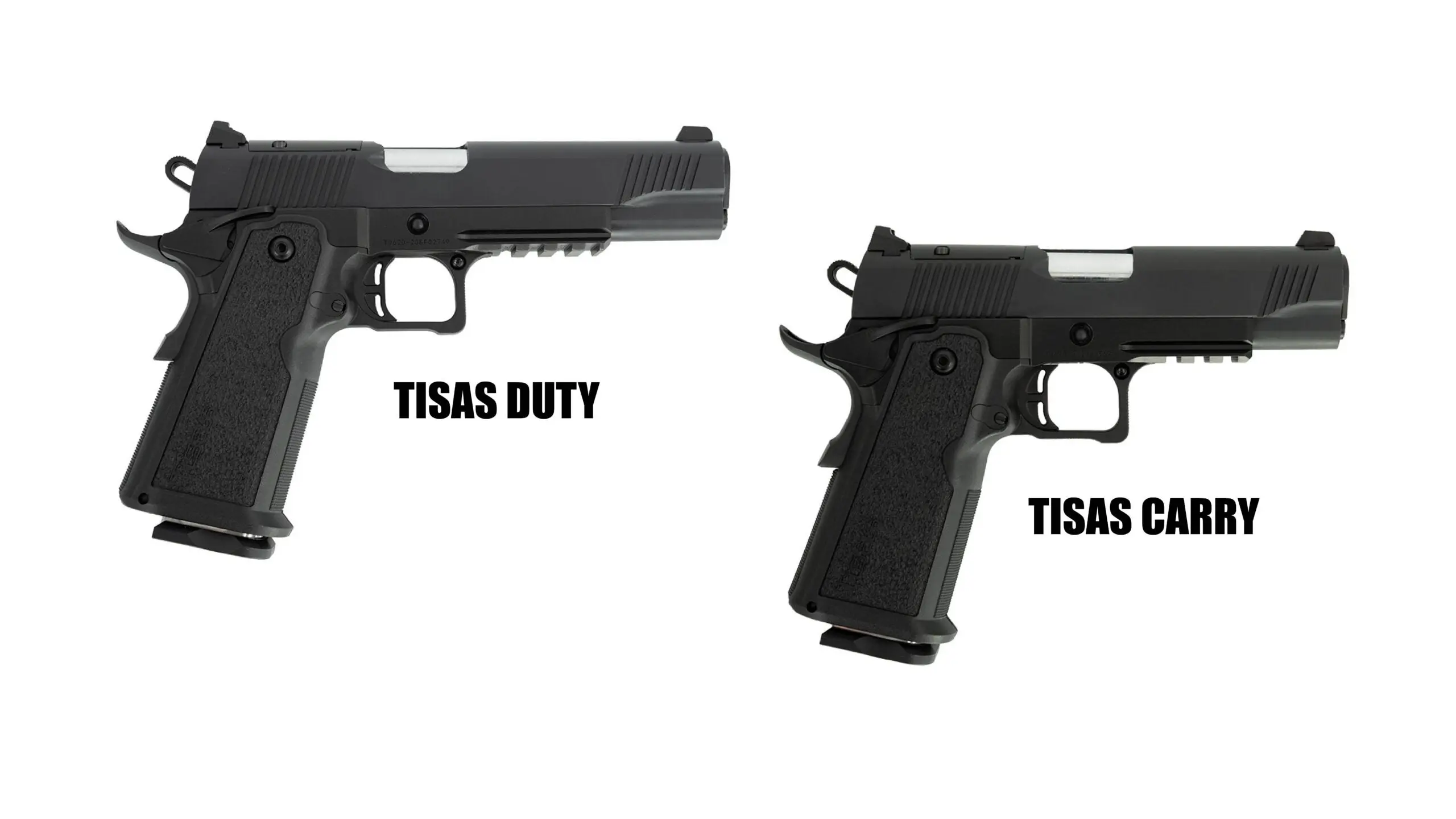 Tisas 1911 Duty &amp; Carry handguns on white background