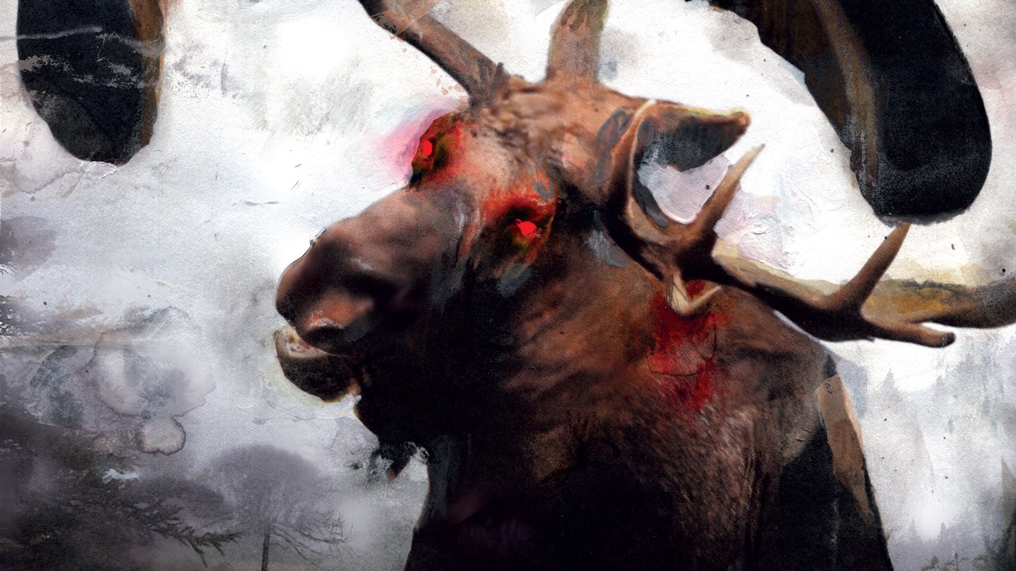 moose with glowing red eyes illustration